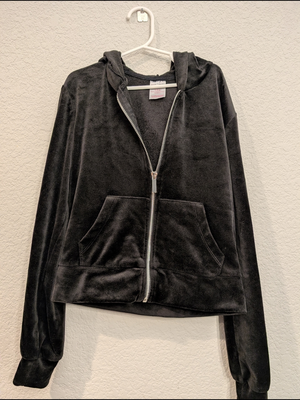 No Boundaries Kid's Sz S Black Velvet Zip Hoodie Jacket